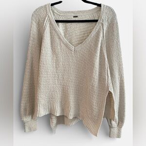 Free People Cream V-Neck Knit Sweater